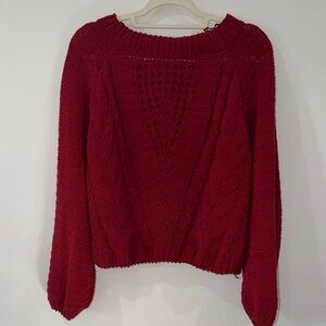 Women's Red Cable Knit Sweater